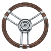 Allpa 3-Spoke Wheel 'Model 22' Stainless Steel With Walnut-Look Rim, Ø350mm, Depth 60mm