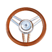 Allpa 3-Spoke Wheel 'Model 26L' Stainless Steel With Wooden Rim, Ø350mm, Depth 60mm