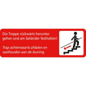 Marine Descend Stairs Backwards Safety Sticker, Hold Handrail Instruction, German/Dutch, Soft PVC, 300×100 mm