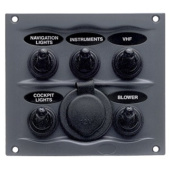 BEP Marine 900-5WPS - 5-way Splashproof Switch Panel With Socket