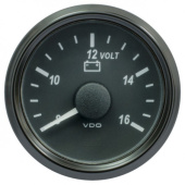 VDO A2C3832770030 - SingleViu 0247 Voltmeter 8-16V Black 52mm White Lighted w/ Red Pointer