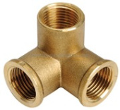 Osculati 3-Way Brass Female Corner Connector, 1/2" or 3/4" Thread