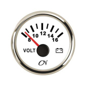 Voltmeter Analog - White Dial, Chromium Bezel, 8 - 16V