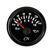 Oil Pressure Gauge - Black Dial, Black Bezel, 0 - 10 Bar