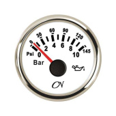 Oil Pressure Gauge - White Dial, Chromium Bezel, 0 - 10 Bar