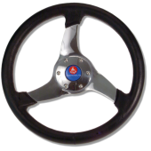 Allpa 3-Spoke Wheel 'Elica' Stainless Steel With Black Polyurethane Rim, Ø350mm, Depth 95mm