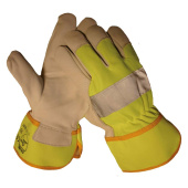 Thick Cow Leather Gloves AA Fluorescent Yellow GG M13, Size 11/2XL