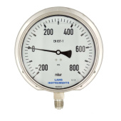 Wika Bourdon Tube Pressure Gauge Stainless Steel, Case Ø 160mm Bottom Connection With Back Flange 1/2'' -1+1.5 Bar