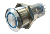 Allpa Stainless Steel Ring LED Push Switch, On/Off, 12v, Bore Ø16mm, Built-In Depth 36mm, Blue LED