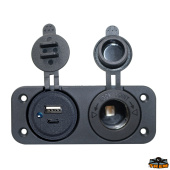 Trem L0680105 - Built In Cigarette Lighter Socket And Double USB Type A+Type C Black Colour