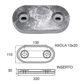 E. Polipodio ZX011 Zinc Anode for Hull & Transoms 220x110x30 mm, 4.0 kg