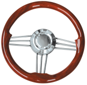 Allpa 3-Spoke Wheel 'Model 15' Stainless Steel With Mahogany Rim, Ø350mm, Depth 40mm
