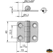 Trem M3552040 - AISI 316 Stainless Steel Hinges 40x38 mm Straight Model W/Teflon Anti Noise Version