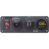 Blue Sea 4356 - Panel BelowDeck 12VDC Socket, USB & Voltmeter (replaces 4356B-BSS)