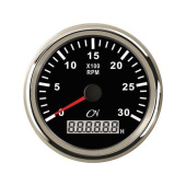 Tachometer - Black Dial, Chromium Bezel, 0 - 3000 RPM, 9 - 32V