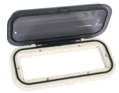 Allpa Plastic Radio Cover With Smoke Colored Spring Loaded Fold-Up Door, Mounting Gasket Included, 229x104x50mm, White