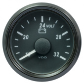 VDO A2C3832780032 - SingleViu 0247 Voltmeter 16-32V Black 52mm Amber Lighted w/ Red Pointer