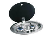 Allpa Airxcel Oval Gas Hob Unit 2 Burners Complete With Tempered Smoked Glass Lid, 510x390x80mm