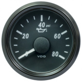 VDO A2C3833190032 - SingleViu 0248 Engine Oil Pressure 80PSI Black 52mm Amber Lighted w/ Red Pointer