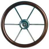 Allpa 6-Spoke Wheel 'Leader Wood' Stainless Steel With Teak Rim, Ø360mm, Depth 100mm