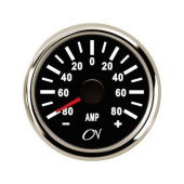 Analog Ammeter - Black Dial, Chromium Bezel, -80 - +80A, 9 - 32V