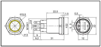 Hollex Push Button AISI 24V On/Off LED Blue