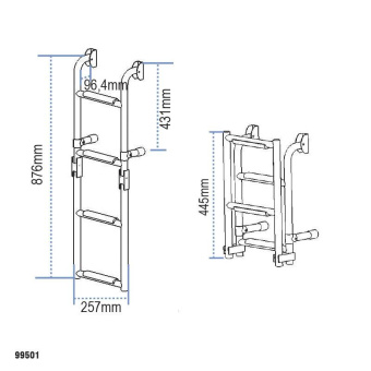 Lalizas 99501 - Folding Ladder For Transom, Stainless Steel 316, 2+2 Steps, 257x865mm