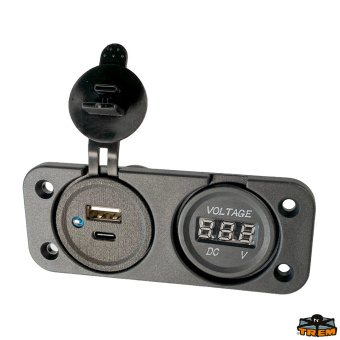 Trem L0624105 - Digital Voltmeter And Double USB A+C Socket Black Colour