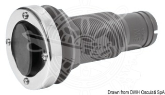 Osculati Long Nylon/Fiberglass Skin Fitting with Stainless Steel Head, Hose Connector and Check Valve – 38-53 mm Hose Tail