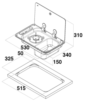 Airxcel Rectangular Gas Hob 1 Burner, With Rectangular Sink At The Left