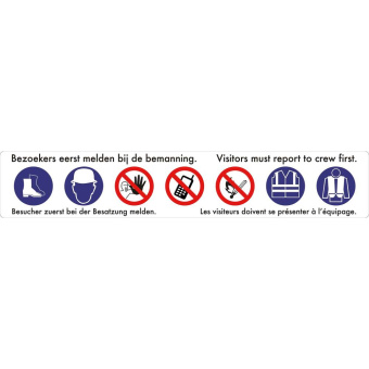 Marine Onboard Safety Sign with 7 Symbols in 4 Languages, 1280×230 mm