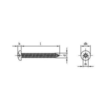 Euromarine DIN 7981 - A4 C 3,9 X 19 Z - VTTBLC TCB Large Cylindrical Head Cross Recessed Screw