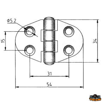 Trem M3554034 - AISI 316 Stainless Steel Hinges 54x34 mm Central Model