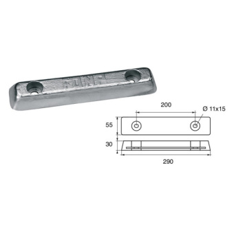 E. Polipodio ZX012 Zinc Anode for Hull 290x55x30 mm, 3.0 kg