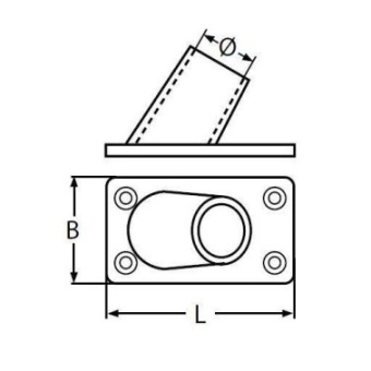 Rectangular Hand Rail Pipes Base Fitting A4 60° Ø22mm