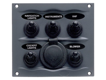 BEP 900-5WPS - Switch Panel DC Waterproof 5xOn/Off 1xPower Receptacle 16A Grey