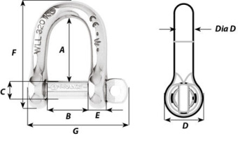 Wichard 1205 - Self-Locking D-Shackle Stainless Steel 10 mm