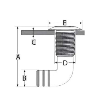 Nuova Rade 10254 - Thru-Hull Elbow 90°, Hose Ø25mm, Scr. Flange, White