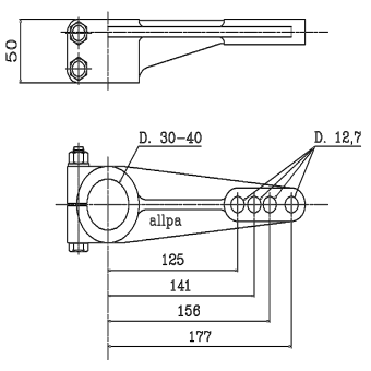 Allpa Aluminum Rudder Arm For Rudder Stock, Ø40mm