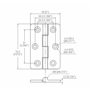 Marine Town Stainless Steel Hinge 50x76.5 mm