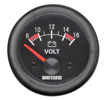 Vetus VOLT24B - Voltmeter, Black, 12V (8-16V), Cut-out Size 52mm