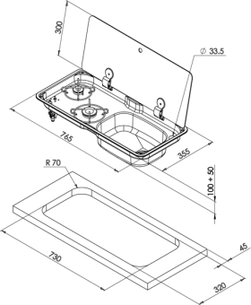 Allpa Airxcel Gas Hob Unit And Sink With Cover, Burners: 1x Small/1x Medium