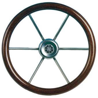 Allpa 6-Spoke Wheel 'Leader Wood' Stainless Steel With Mahogany Rim, Ø550mm, Depth 100mm