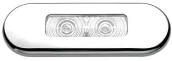 Allpa LED Courtesy Light, Plastic, Built-In, With Stainless Steel Rim, 12v/0,21w, LED 2x 0,2w, 86x31mm