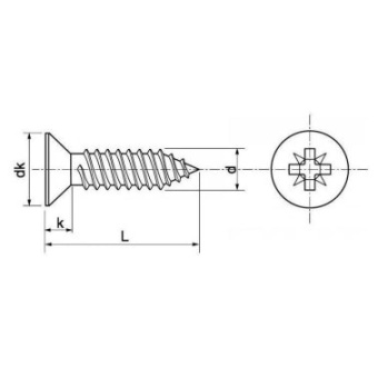 Euromarine DIN 7983 - A4 C 4,8 X 16 Z - Phillips Countersunk Head Sheet Metal Screw