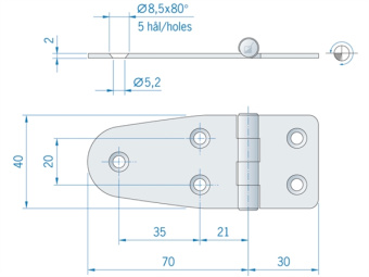 Hinge ROCA 100 x 39mm Stainless Steel