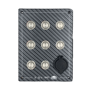 Switch Panel, Carbon-Look Polycarbonate, 9-32v, Waterproof IP67 Dim.133x178mm