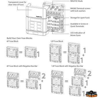 Trem L0606086 - Modular Fuse Box With 6 Positions Faston Fittings With LED