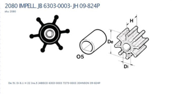 Technautic 7411 - Impeller W51xH22 Shaft 8.1 Single Flat 6-Blade