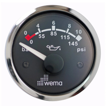 Wema 110676 52mm Oil Pressure Gauge 0-10 Bar 10-185 Ohms - Chromed Black